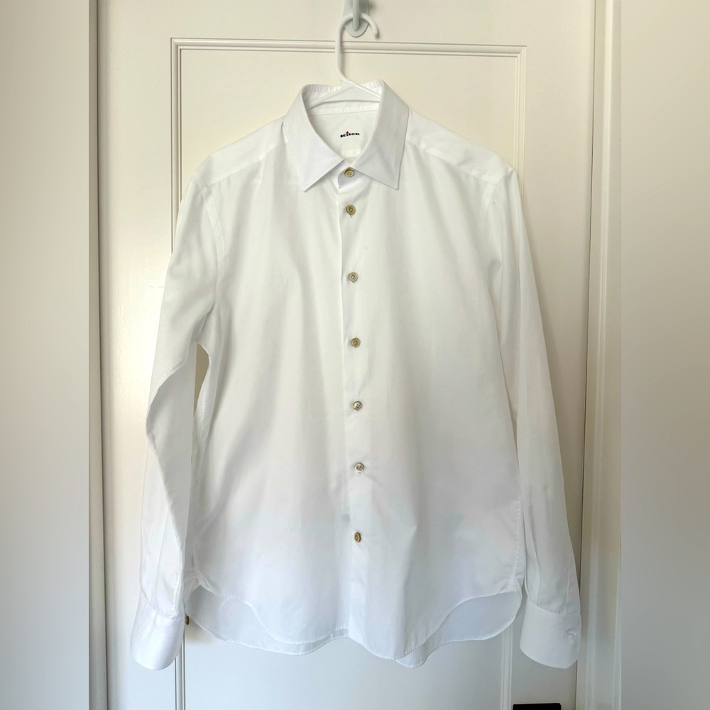 Kiton twill contemporary fit long sleeve shirt